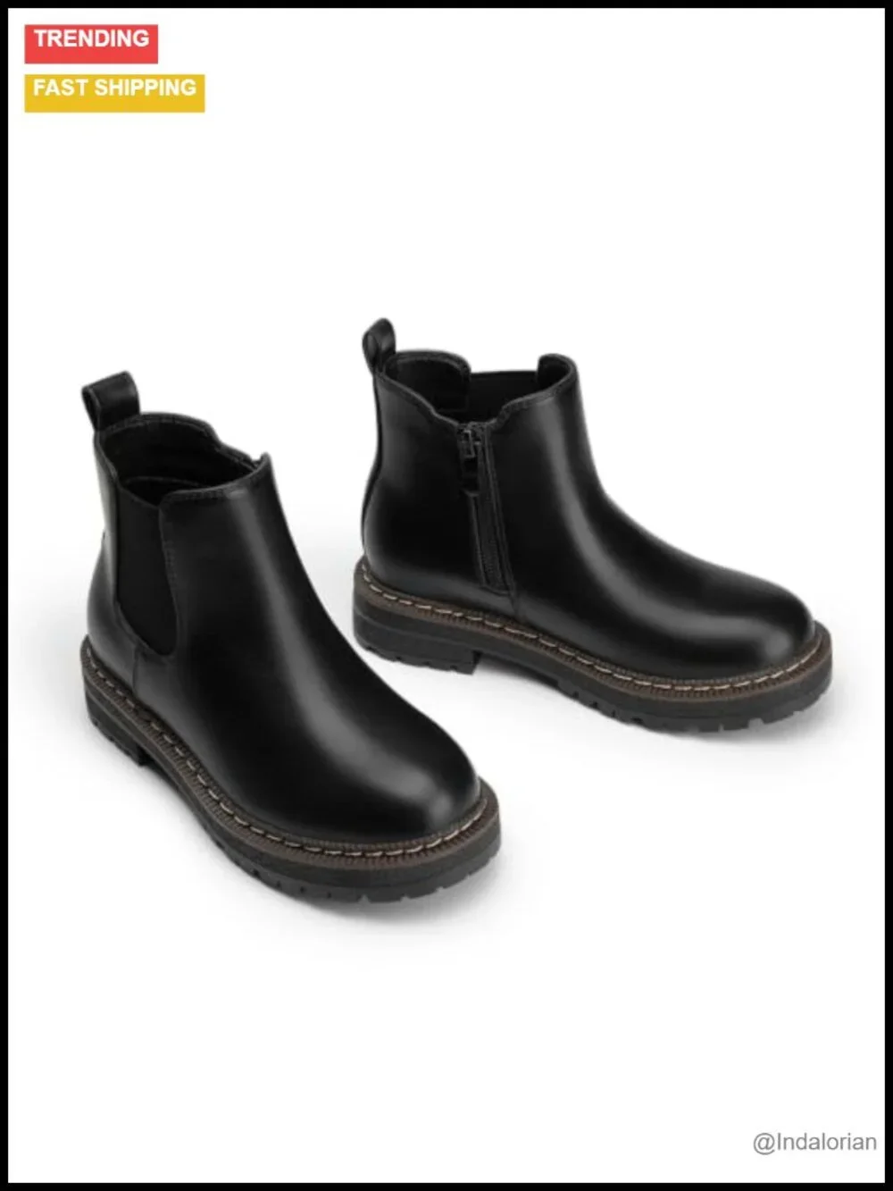 Girls Chelsea Ankle Boots Chunky Lug Sole Waterproof Side Zipper Slip On Winter
